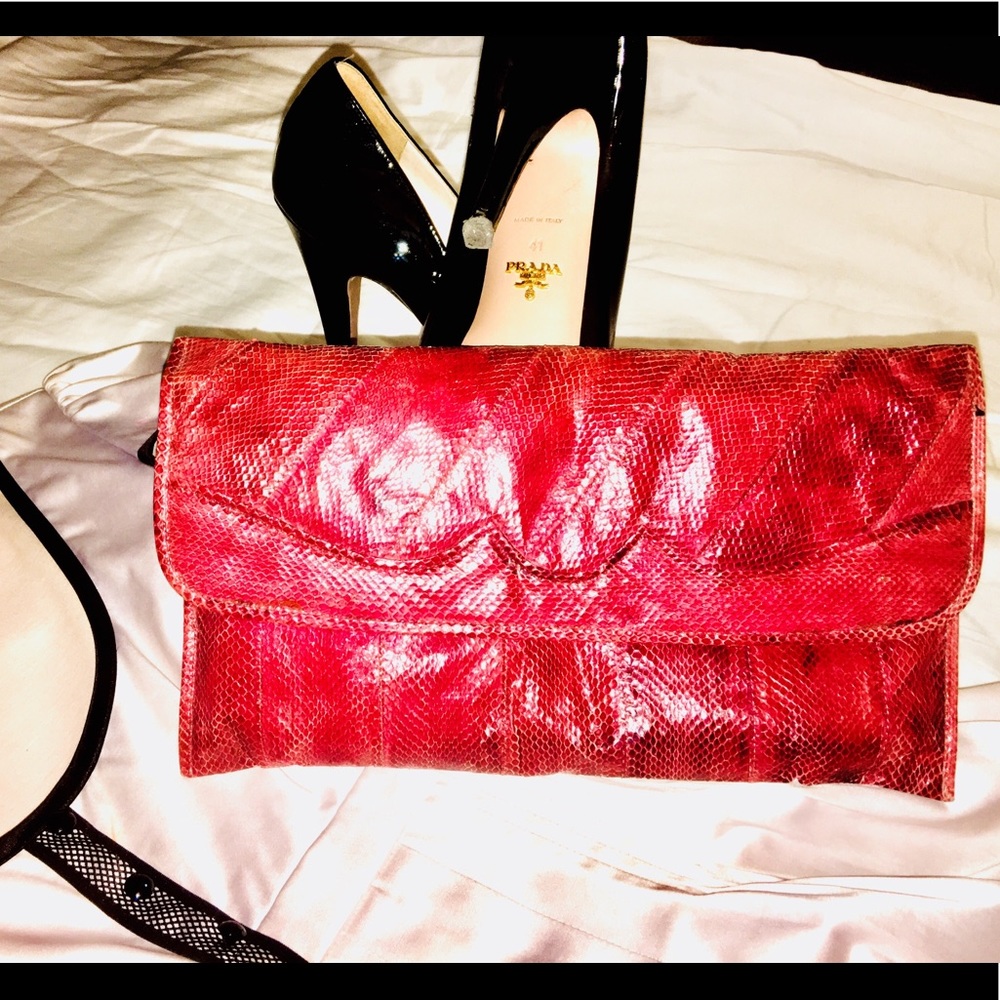 Vintage 1970 rare python large wallet clutch